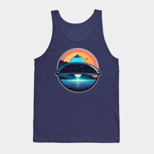 UFO Flying Saucer over sea with neon light Tank Top